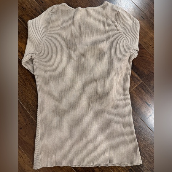 Beige Ribbed Crew Neck Sweater - Picture 2 of 3